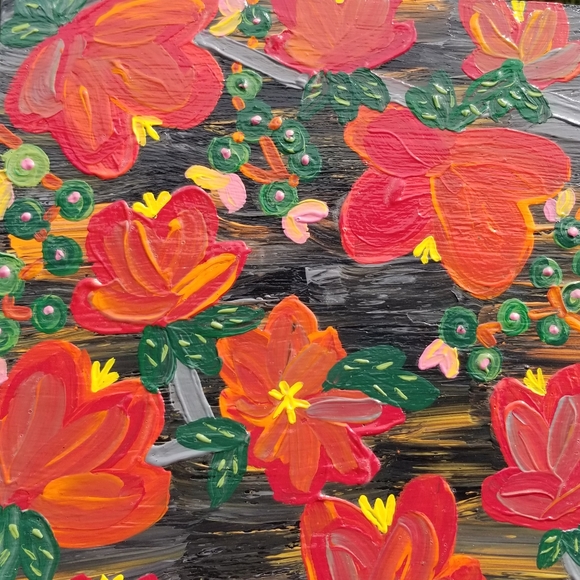 🆕️Red Pretty Flowers Original Acrylic Painting - Picture 2 of 7